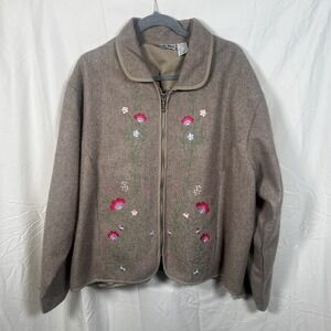 VTG Studio West Brown‎ Floral Embroidered Wool Full Zip Jacket Size 2X